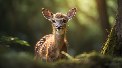 Fototapeta premium portrait of a cute deer cub in a jungle photo