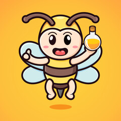 cute cartoon bee carrying a bottle of honey