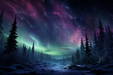 vibrant infinite beauty of Aurora in night sky, highlighting celestial canvas, stars, and sense of...