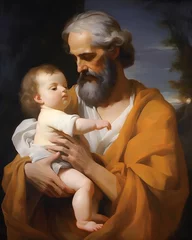 Foto op Canvas Saint Joseph hugging baby Jesus, Son of God, Christmas nativity scene © May Thawtar