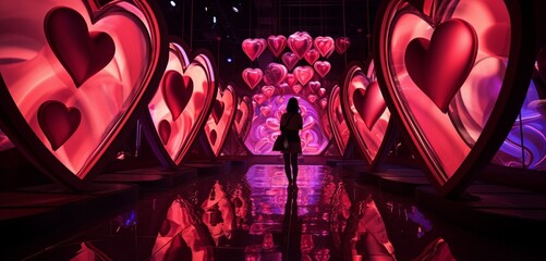A Decorator-patterned digital art installation, where lights and projections come together to create a visually stunning and immersive experience for Valentine's Day - obrazy, fototapety, plakaty