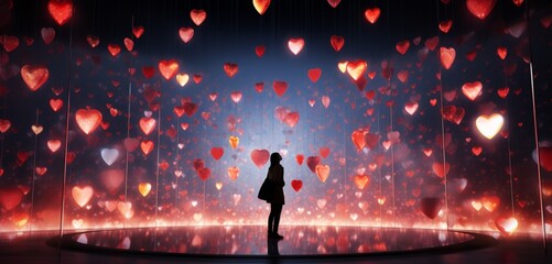 A digital art installation featuring animated lights forming a Singleton pattern, casting a spellbinding glow to celebrate the spirit of Valentine's Day