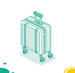Small suitcase on wheels isolated on white background. Isometric outline icon. Luggage. Travel symbol.
