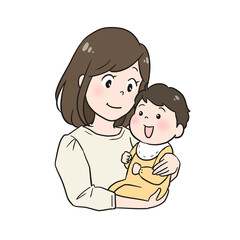 赤ちゃんを抱っこするママ（カラー）