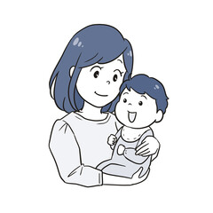 赤ちゃんを抱っこするママ（1トーン）