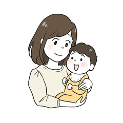 赤ちゃんを抱っこするママ（肌色白）