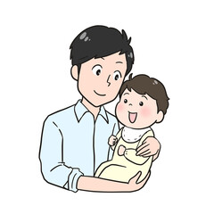 赤ちゃんを抱っこするパパ（カラー）