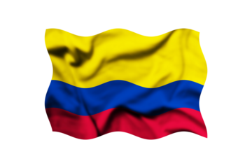 The flag of Colombia blowing in the wind isolated on a transparent background. 3d rendering. Clipping path included