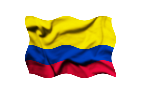 The flag of Colombia blowing in the wind isolated on a transparent background. 3d rendering. Clipping path included