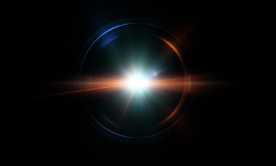 Light effect ray shining sun bright flash Special lens flare on black background