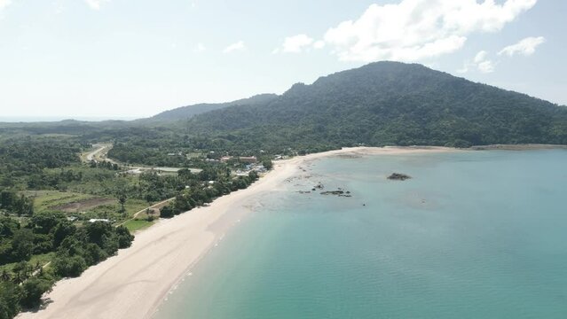 Beautiful Paradise Drone Aerial View Telok Melano Sarawak, Kampung Telok Melano was once a shelter during sea storms for traders from Sambas, Indonesia to Kuching.