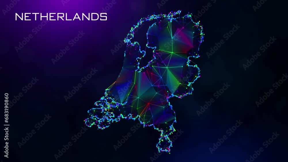 Poster futuristic sweet motion reveal netherlands map polygonal blue purple colorful connected lines and do