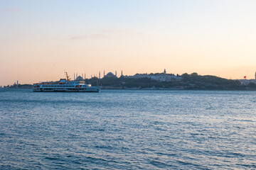 Istanbul background photo. Historical peninsula view from Uskudar district