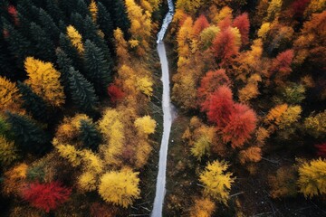 Aerial view of autumn forest. Beautiful nature landscape.