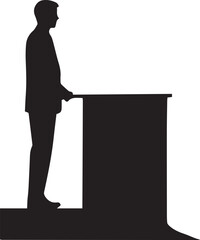 A Teacher standing with a table silhouette vector illustration.