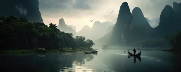 Photo sur Plexiglas Guilin Landscape of Guilin, Li River and Karst mountains, China. Generative ai