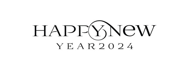Happy New Year 2024 simple Logo Design. Abstract letter-based vector logo design. 2024 New Year black and white logo