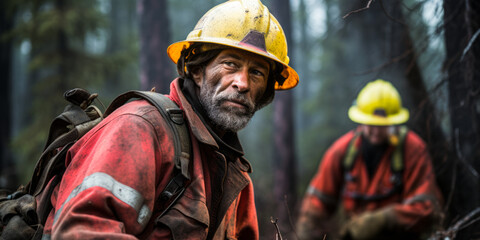 Naklejka premium Expert Forest Fire Fighter: Combating Wildfires to Protect Ecosystems and Wildlife.