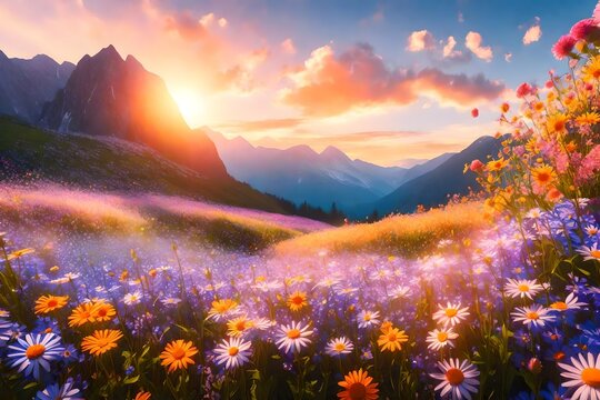 sunset in the mountains