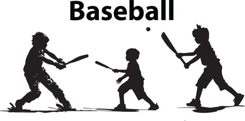 Set of silhouette baseball player vector illustration
