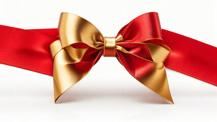 red ribbon and bow with gold isolated against a white background. Ai genrative