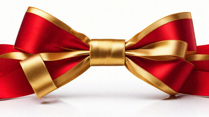 red ribbon and bow with gold isolated against a white background. Ai genrative