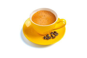 Yellow coffee cup isolated on white background