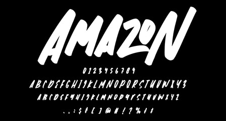 amazon graffiti font script vector lettering. Best Alphabet Alphabet Brush Script Logotype Font lettering handwritten - obrazy, fototapety, plakaty
