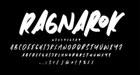 ragnarok brush font script vector lettering. Best Alphabet Alphabet Brush Script Logotype Font lettering handwritten - obrazy, fototapety, plakaty