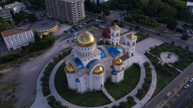 Drone Shot of Church of St. Jovan Vladimir in Bar, Montenegro