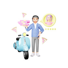 Pizza Delivery Service - Cartoon Character on Scooter with Pizza Box