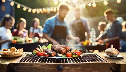 Grill Magic: Scenic Background of Blurred Party People Enjoying