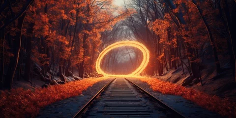 Rollo Famous Autumn Trees Tunnel with old railway - Tunnel of Love. Natural tunnel of love formed by trees. © Rozeena