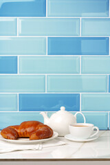 Fresh pastry bakery on table kitchen background
