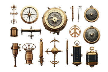 Maritime Precision: Nautical Instruments Set Isolated on Transparent Background - obrazy, fototapety, plakaty