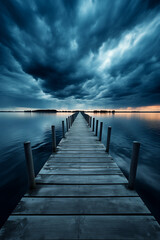 Fototapeta premium a long dock with some dark clouds