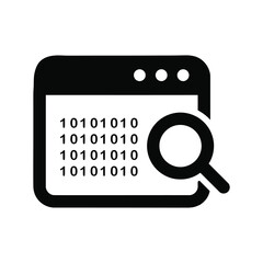 Magnifying glass searching through computer code icon