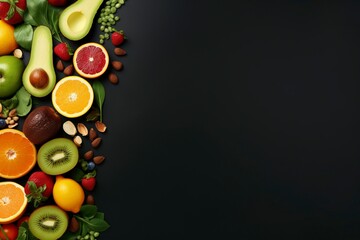 Fototapeta na wymiar Healthy food background, copy space and generative ai