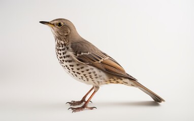 Realistic Portrait of a Spotted Thrush Bird on a Neutral Background