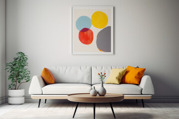Vibrant chic living space with pastel tones and bold accents