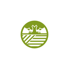 Agricultural Circle Logo. A circle logo containing tree and field icons