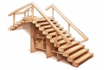 Wooden Stairwell Illustrates the Challenges of Career Advancement and Educational Equality, Ascending Unequal Levels Towards Success