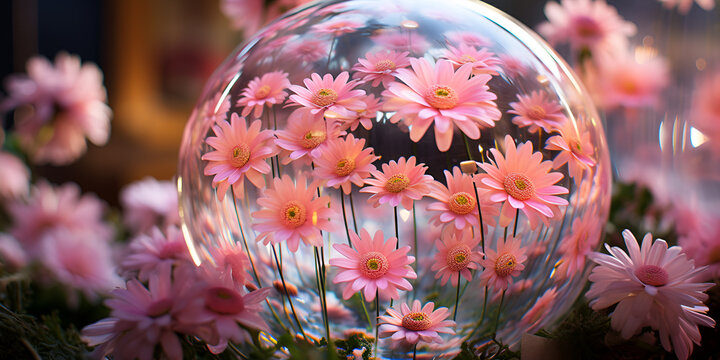 Beautiful flowers ,artwork of flowers trapped in bubbles, inside bubble images 
Generative AI

