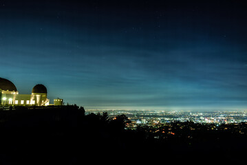 Night View of the Griffith Observatory on Mount Holywood and Los Angeles Skyline - California, USA