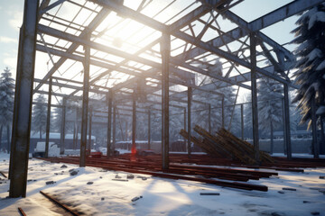 Fototapeta premium Assembly of steel structure Day photo realistic