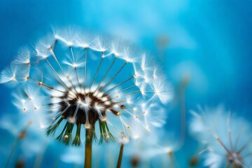 close up of dandelion on the blue background -