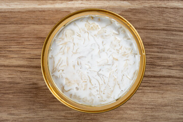 top view coconut milk white fungus birds nest soup