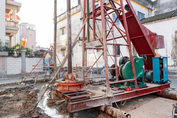Fototapeta na wymiar drilling rig for foundation digging horizontal composition