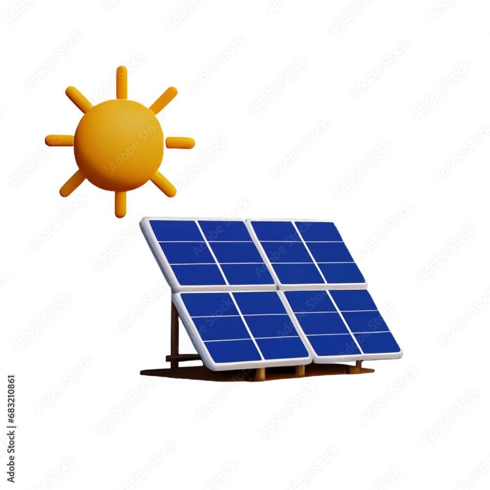 Wall mural 3D rendering of solar panels with sun