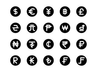 Currency Icon Set Circular Style. Finance and Exchange Rate Icons Collection, Perfect for Websites, Landing Pages, Mobile Apps, and Presentations. Suitable for UI UX.